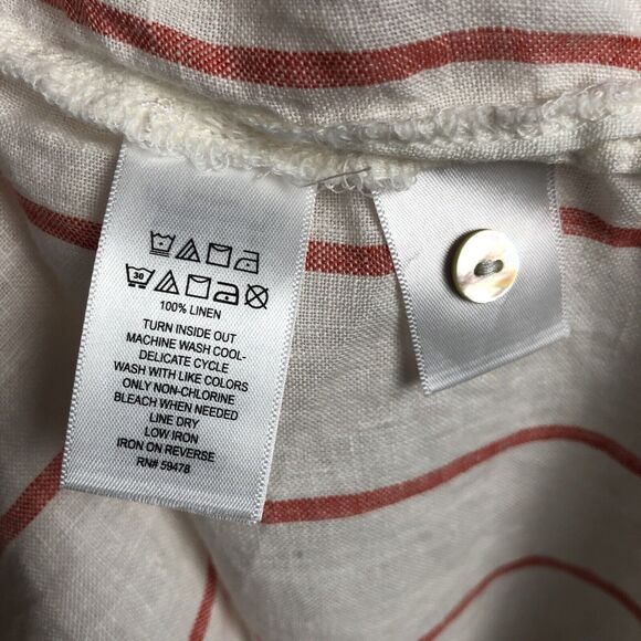 C&C CALIFORNIA 100% Linen Tunic Sz M White Red Stripe 1/2 Button Roll Tab Sleeve - Picture 4 of 13